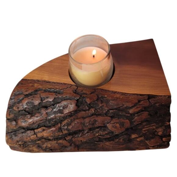 Live Edge Pine Rustic handcarved handturned solid wood candle vase holder - Picture 1 of 8